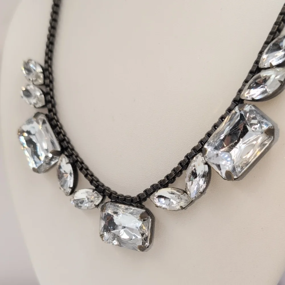 Loren Hope Gunmetal Crystal Bib Statement Necklace Rare